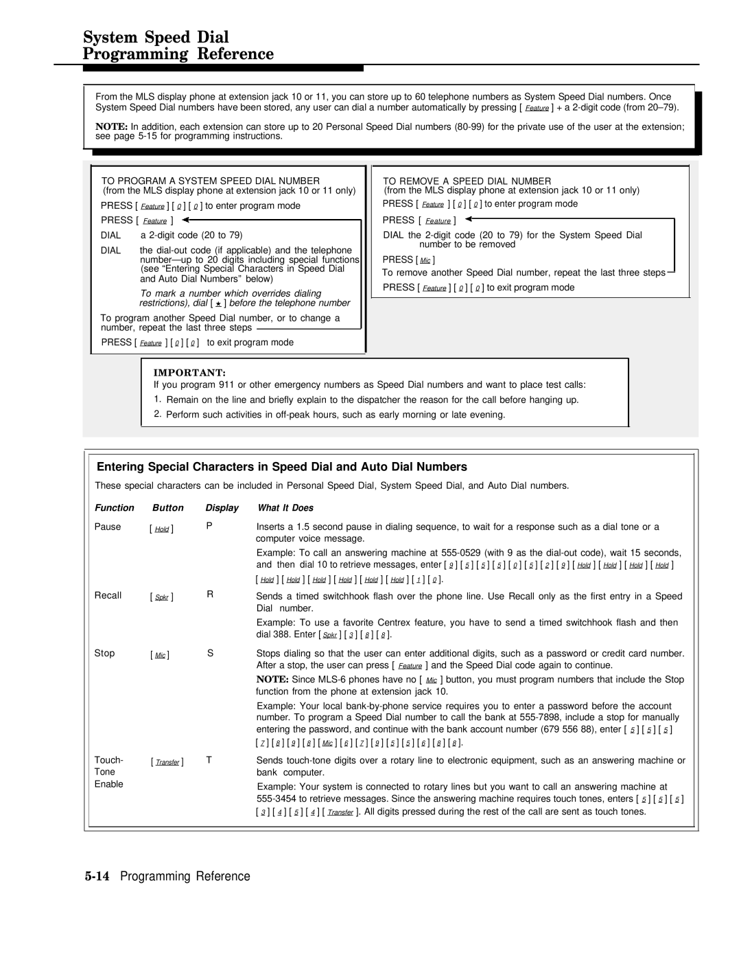 AT&T II manual System Speed Dial Programming Reference, 14Programming Reference 