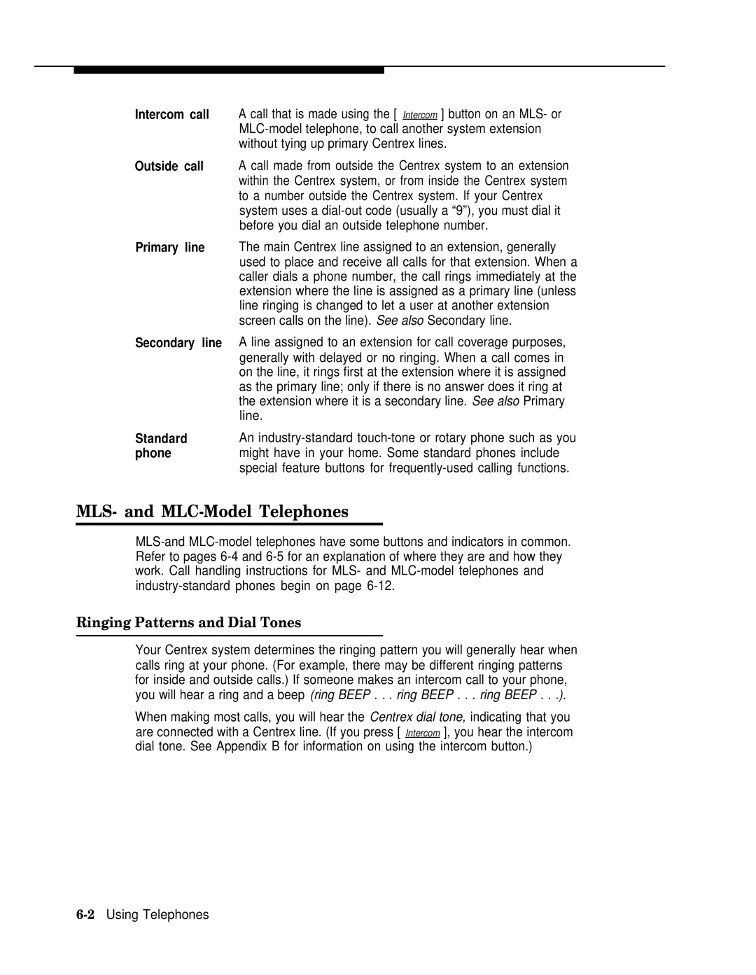 AT&T II manual MLS- and MLC-Model Telephones, Ringing Patterns and Dial Tones, 2Using Telephones 