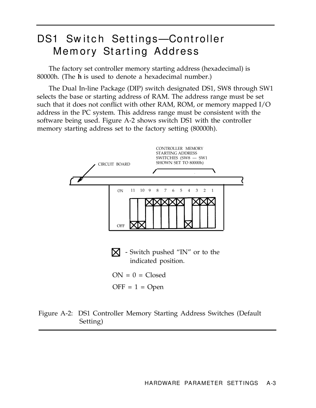 AT&T IPC-1600 manual DS1 Switch Settings-Controller Memory Starting Address 