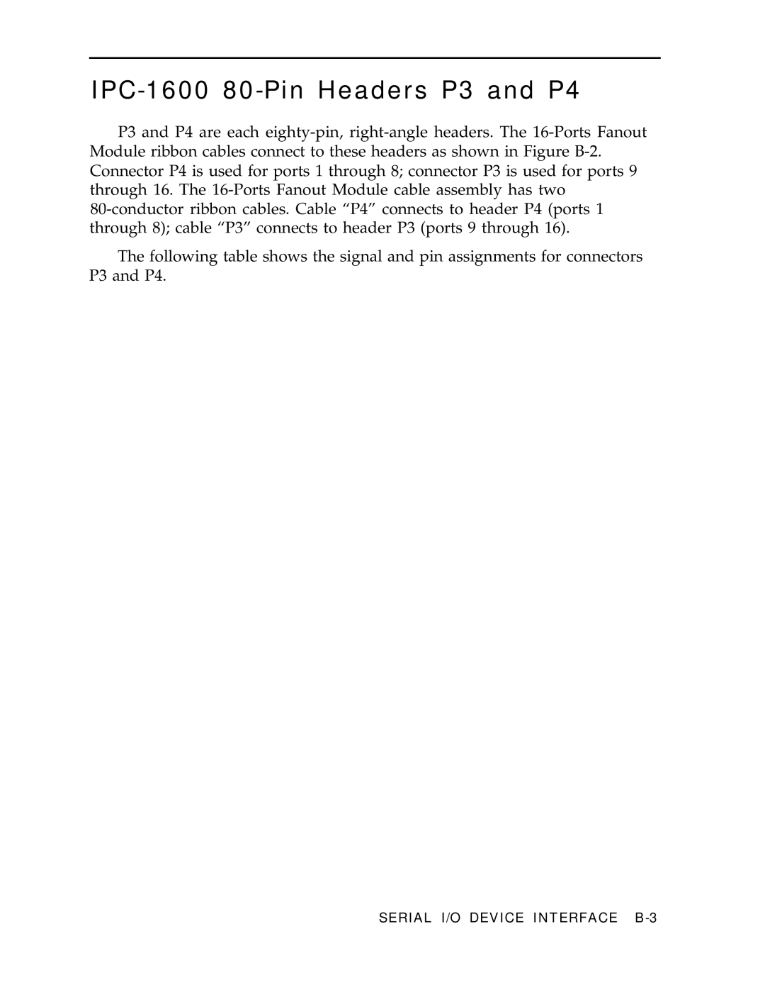 AT&T manual IPC-1600 80-Pin Headers P3 and P4, Serial I/O Device Interface B-3 