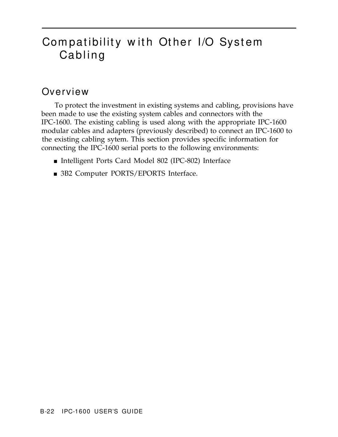 AT&T IPC-1600 manual Compatibility with Other I/O System Cabling, Overview 