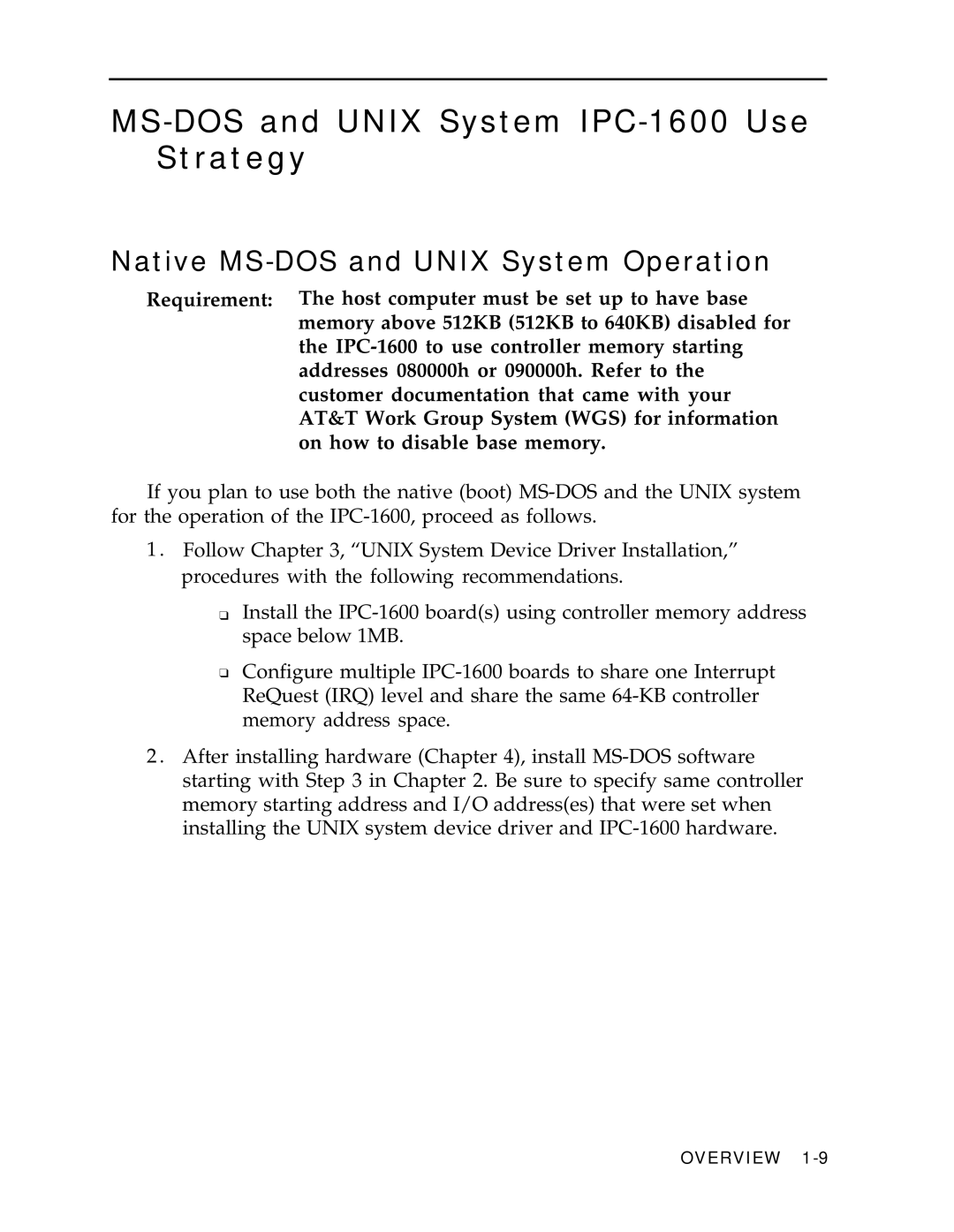 AT&T manual MS-DOS and Unix System IPC-1600 Use Strategy, Native MS-DOS and Unix System Operation 