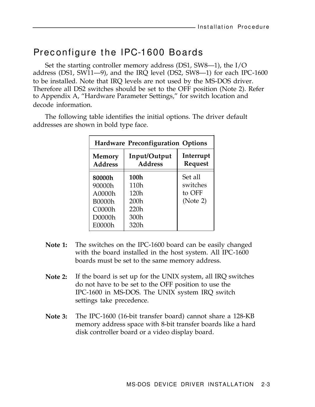 AT&T manual Preconfigure the IPC-1600 Boards 