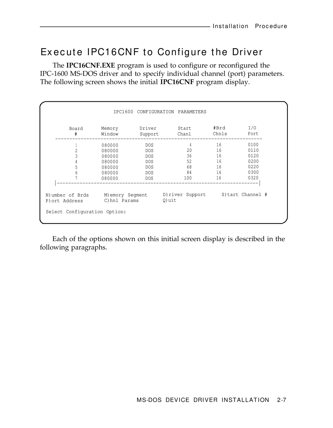 AT&T IPC-1600 manual Execute IPC16CNF to Configure the Driver 