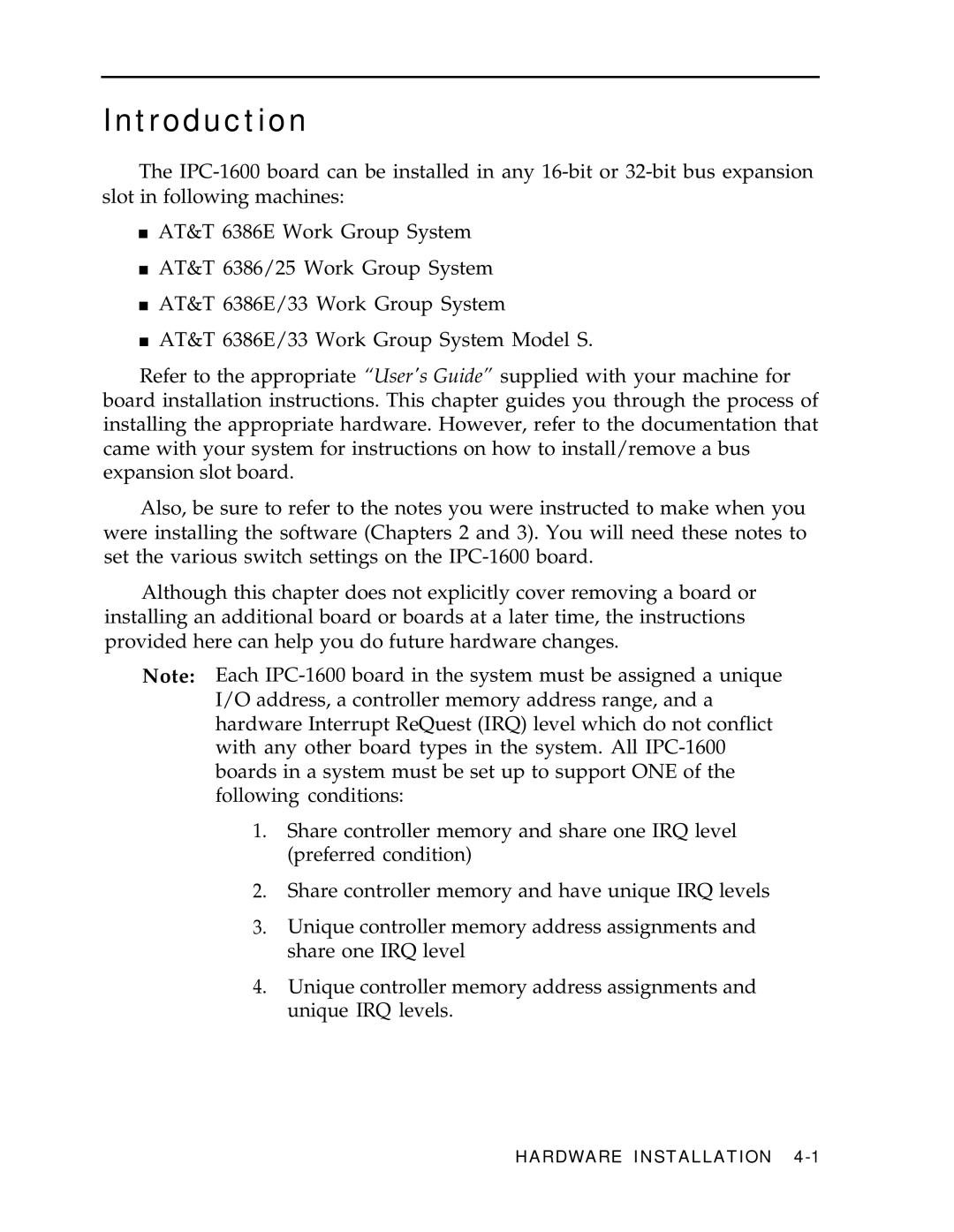 AT&T IPC-1600 manual Hardware Installation 