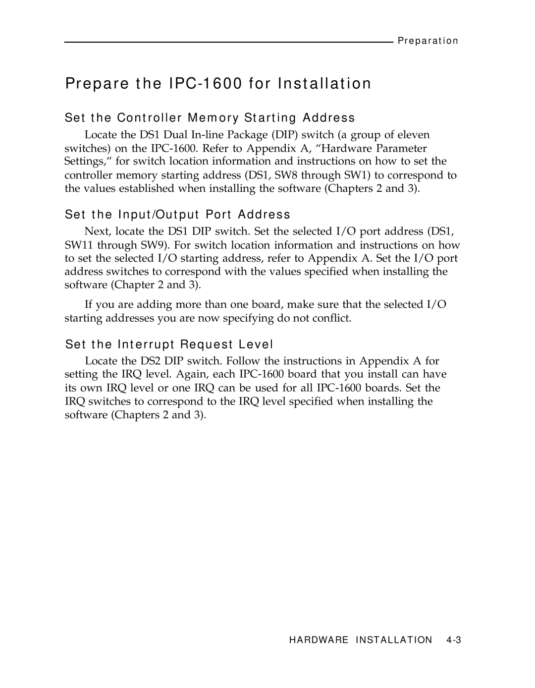 AT&T manual Prepare the IPC-1600 for Installation, Set the Controller Memory Starting Address 