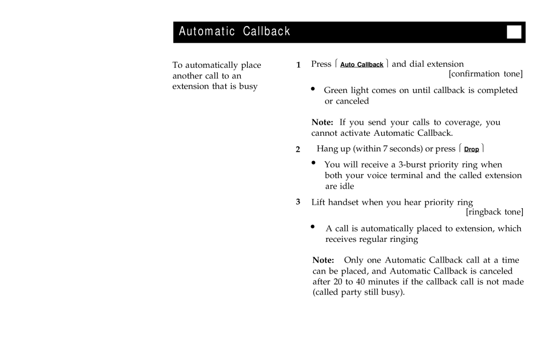 AT&T ISDN 7505, ISDN 7507, ISDN 7506 manual Automatic Callback 