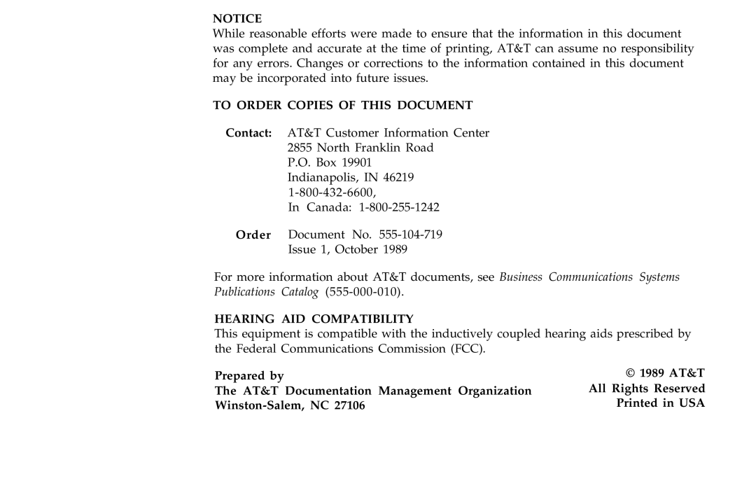 AT&T ISDN 7506, ISDN 7507, ISDN 7505 manual To Order Copies of this Document 