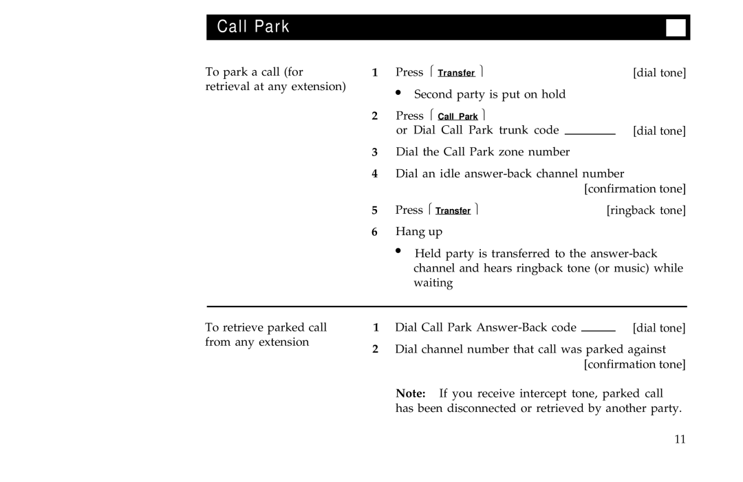 AT&T ISDN 7506, ISDN 7507, ISDN 7505 manual Call Park 