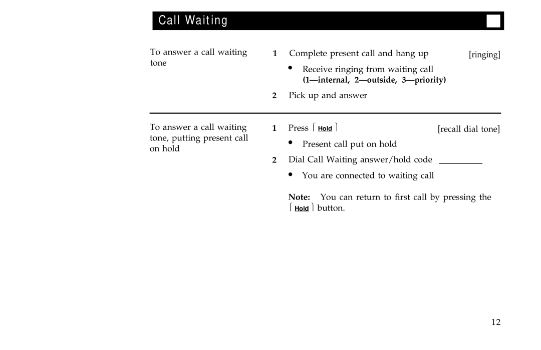 AT&T ISDN 7505, ISDN 7507, ISDN 7506 manual Call Waiting, Internal, 2-outside, 3-priority 