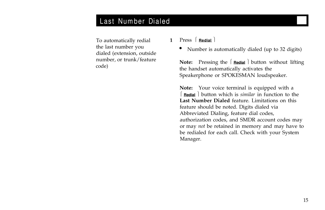 AT&T ISDN 7505, ISDN 7507, ISDN 7506 manual Last Number Dialed 