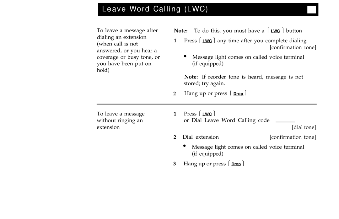 AT&T ISDN 7506, ISDN 7507, ISDN 7505 manual Leave Word Calling LWC 