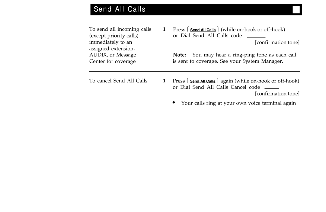 AT&T ISDN 7505, ISDN 7507, ISDN 7506 manual Send All Calls 