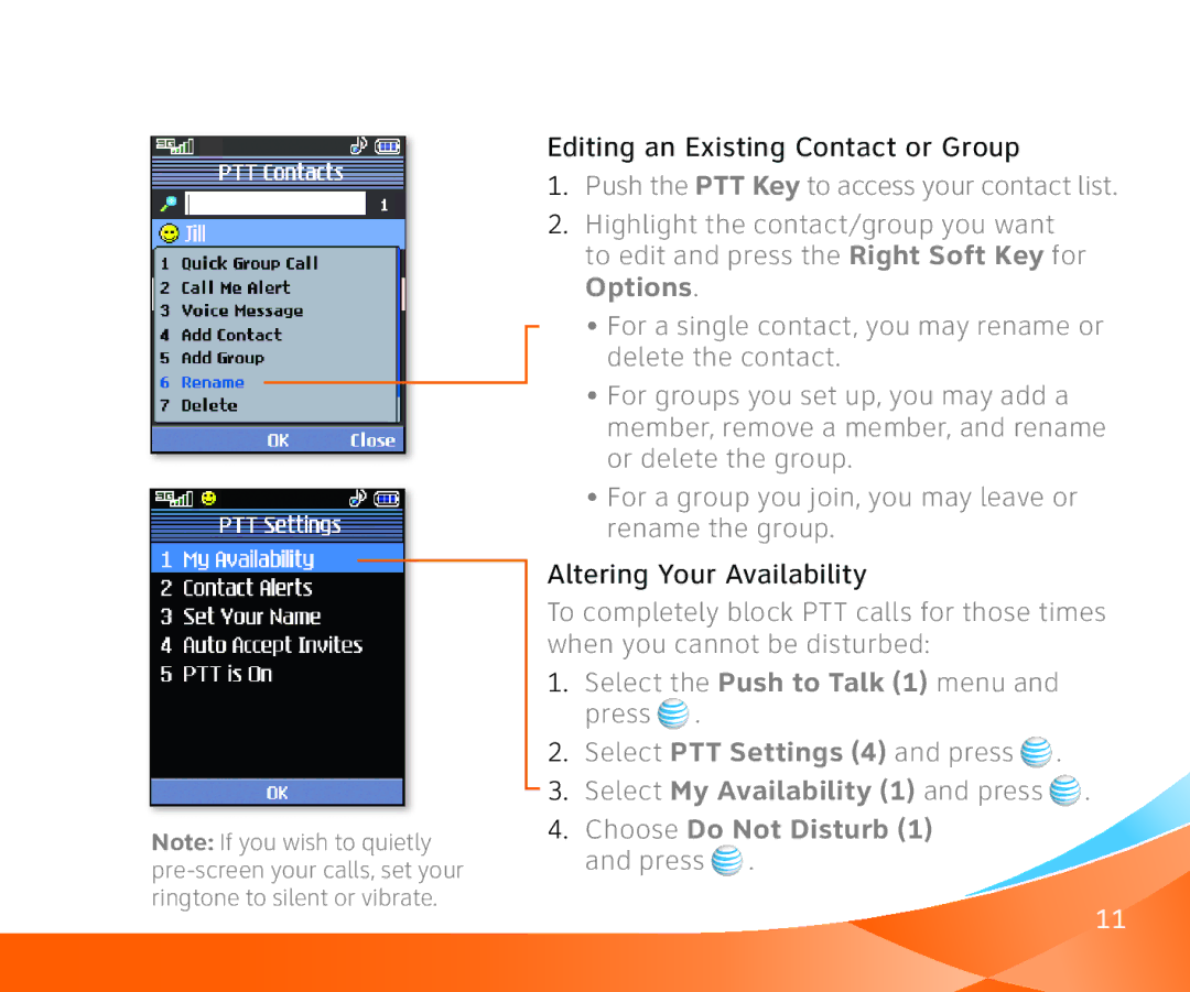 AT&T L G C U 5 1 5 user manual Select PTT Settings 4 and press 