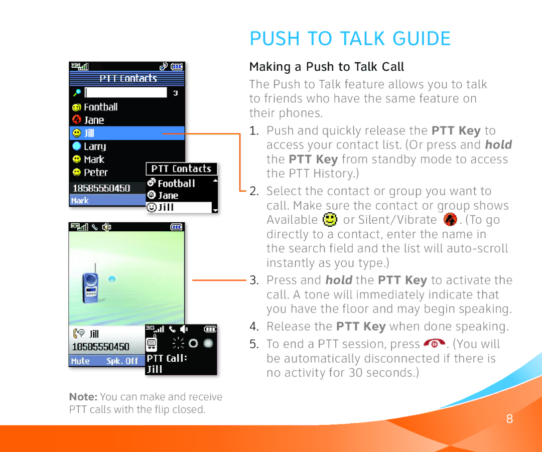 AT&T L G C U 5 1 5 user manual Making a Push to Talk Call 