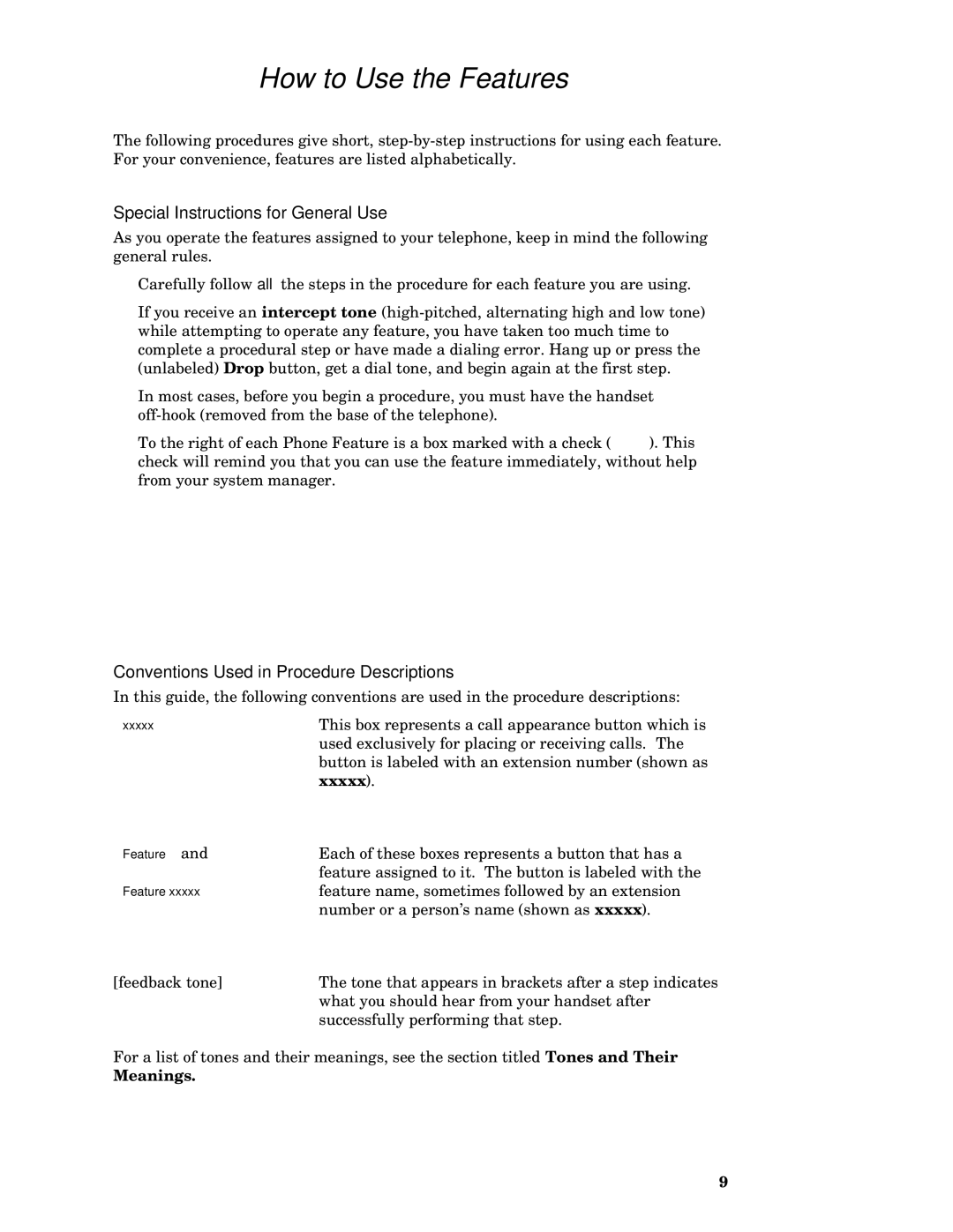 AT&T MDC 9000 How to Use the Features, Special Instructions for General Use, Conventions Used in Procedure Descriptions 