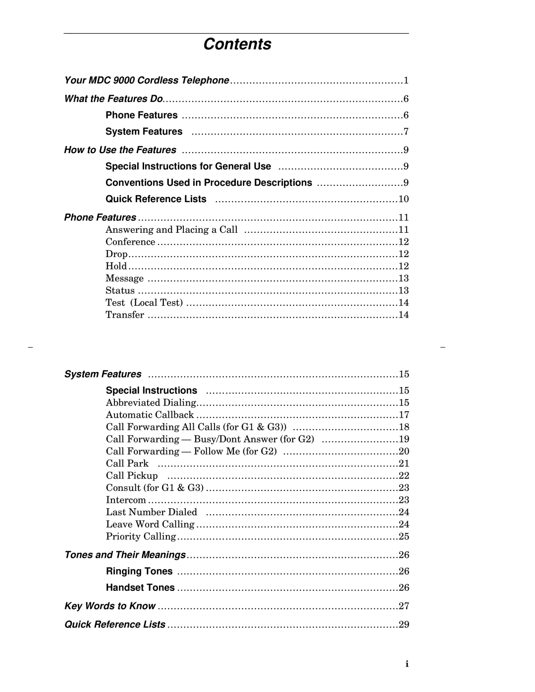 AT&T MDC 9000 manual Contents 