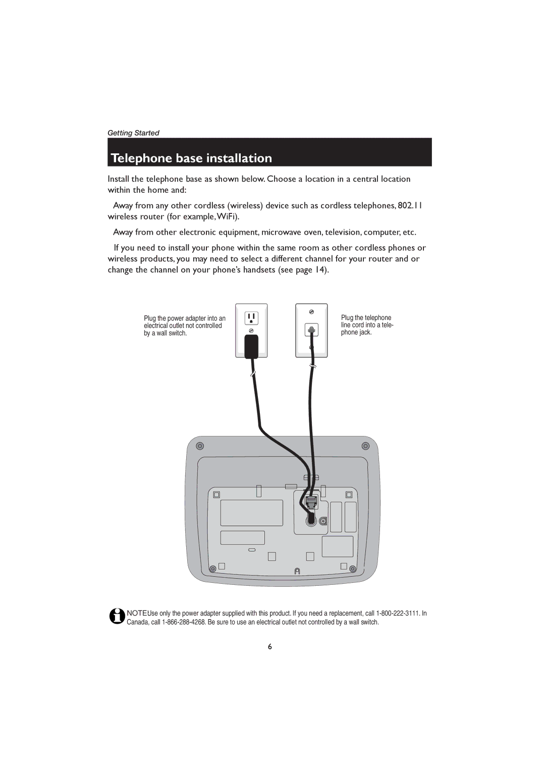 AT&T ME1126 user manual Telephone base installation 