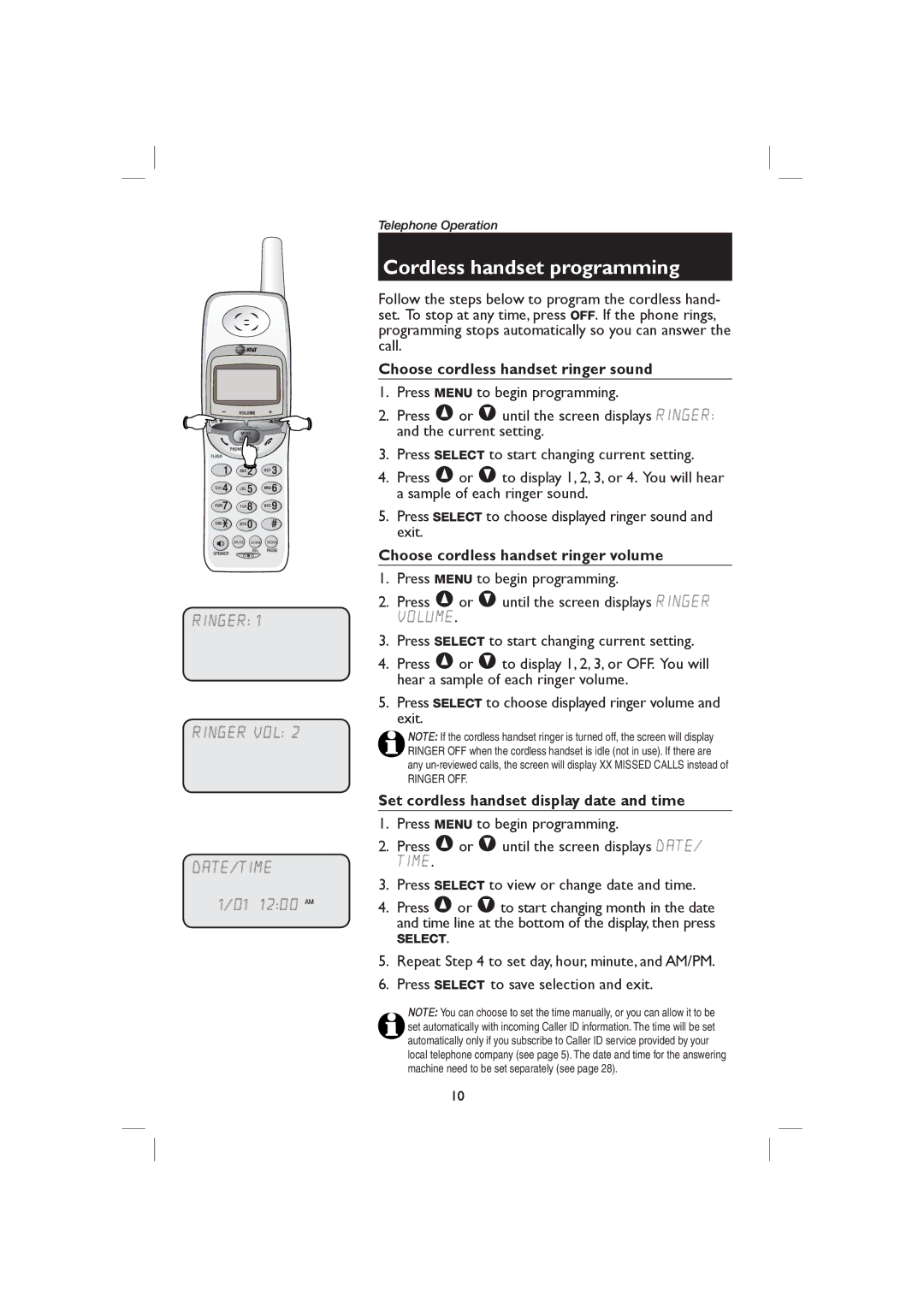 AT&T ME1126 user manual Choose cordless handset ringer sound, Choose cordless handset ringer volume 