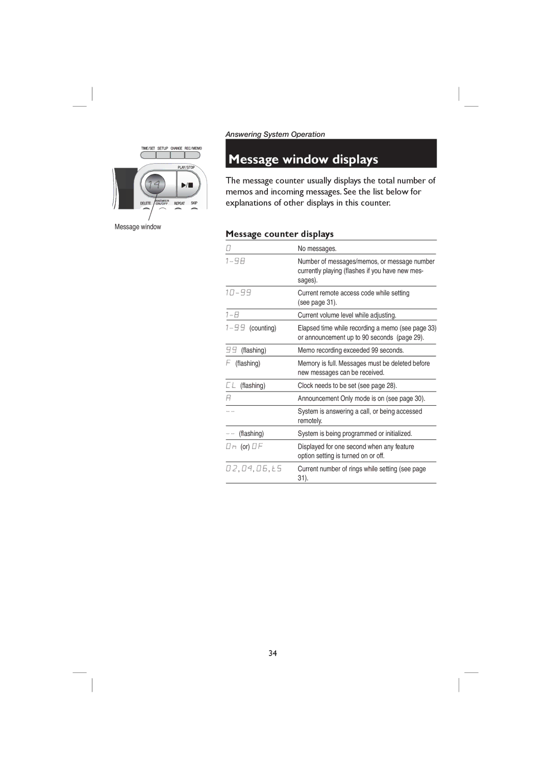 AT&T ME1126 user manual Message window displays, Message counter displays 