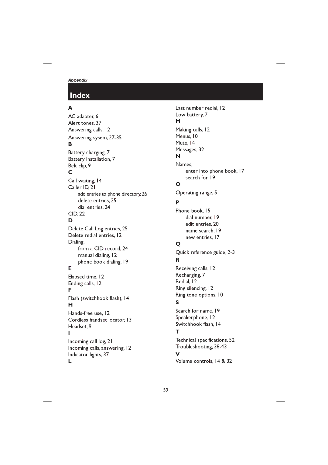 AT&T ME1126 user manual Index 