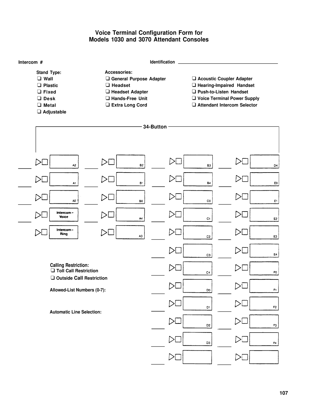 AT&T merlin legend manual Button Calling Restriction, 107 