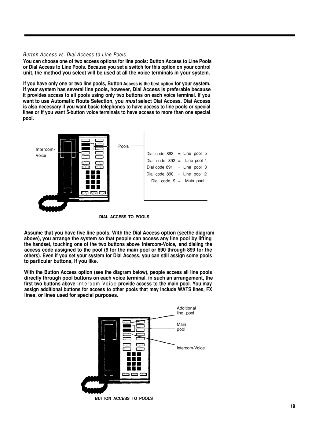 AT&T merlin legend manual Button Access vs. Dial Access to Line Pools 