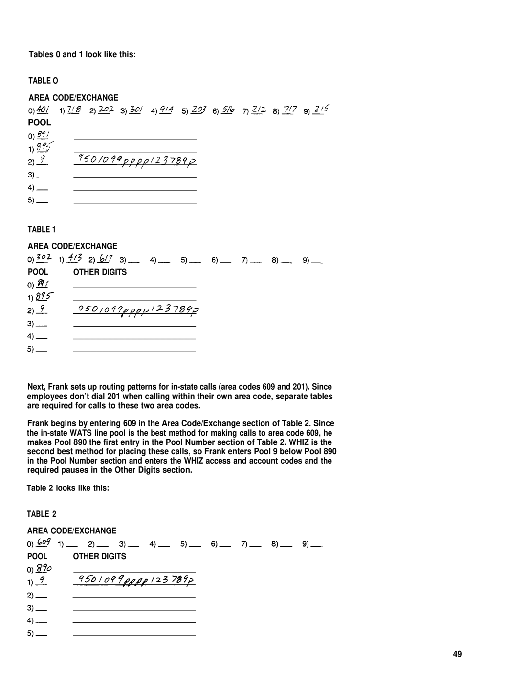 AT&T merlin legend manual Tables 0 and 1 look like this, Table O Area CODE/EXCHANGE Pool Other Digits, Looks like this 