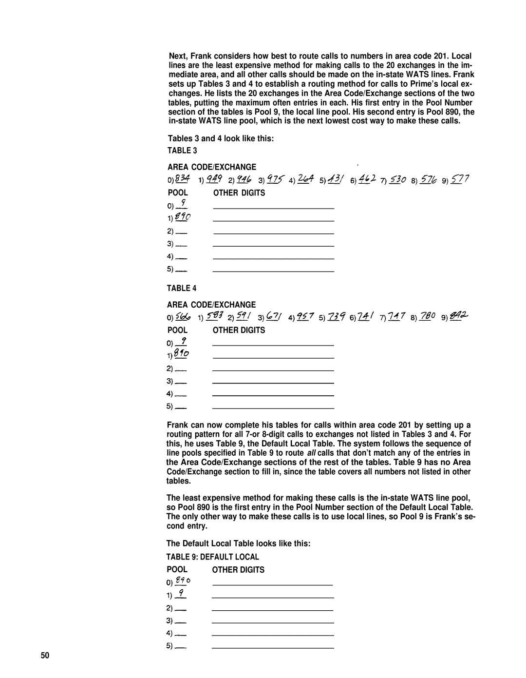 AT&T merlin legend manual Tables 3 and 4 look like this, Default Local Pool Other Digits 