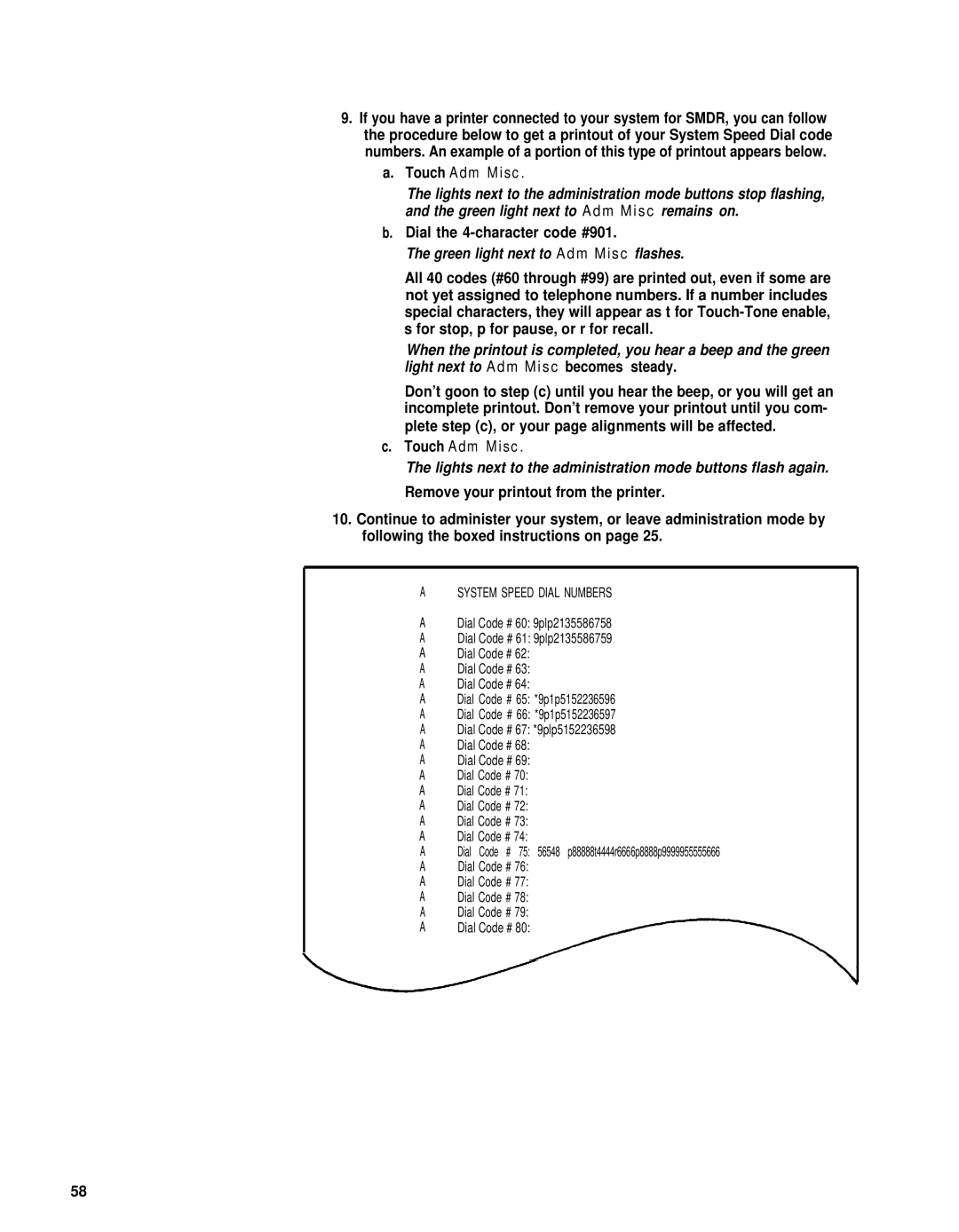 AT&T merlin legend manual Dial the 4-character code #901, Green light next to Adm Misc flashes 