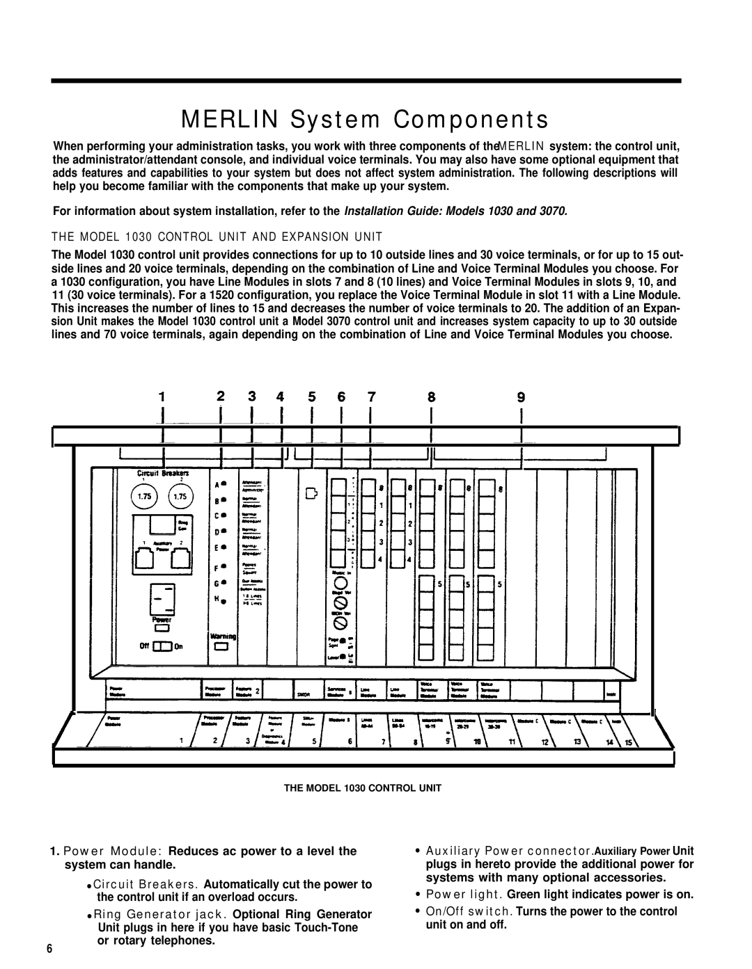 AT&T merlin legend manual Merlin System Components, Model 1030 Control Unit and Expansion Unit 