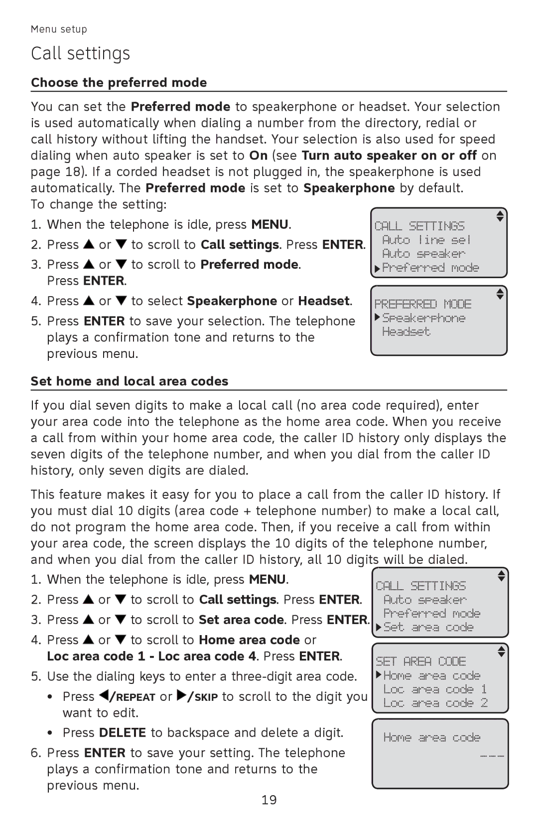 AT&T ML17939, ML17959 user manual Choose the preferred mode, Set home and local area codes 