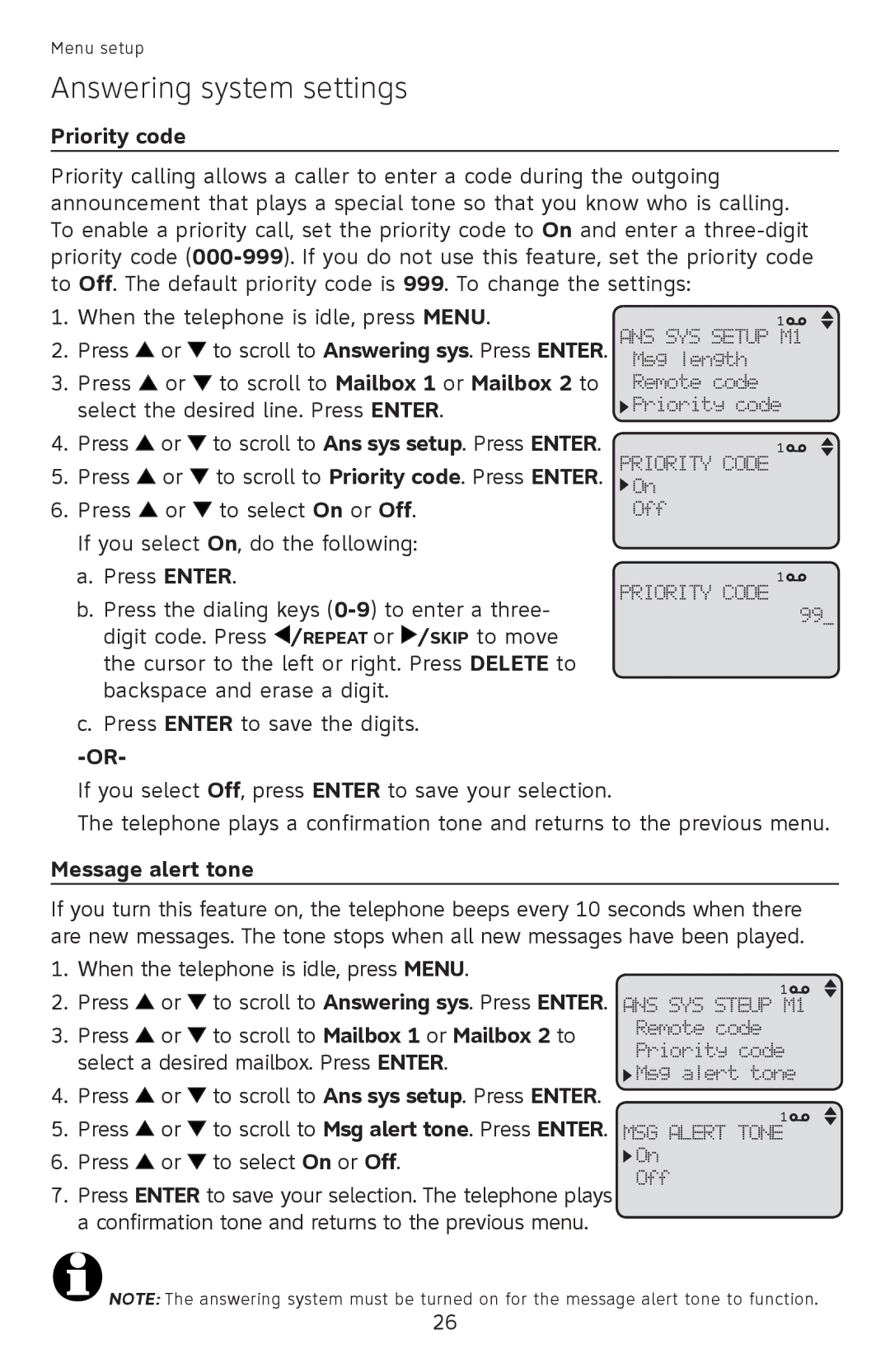 AT&T ML17959, ML17939 user manual Priority code, Message alert tone 