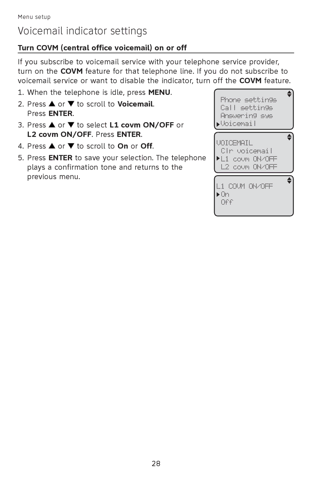 AT&T ML17959, ML17939 user manual Turn Covm central office voicemail on or off 