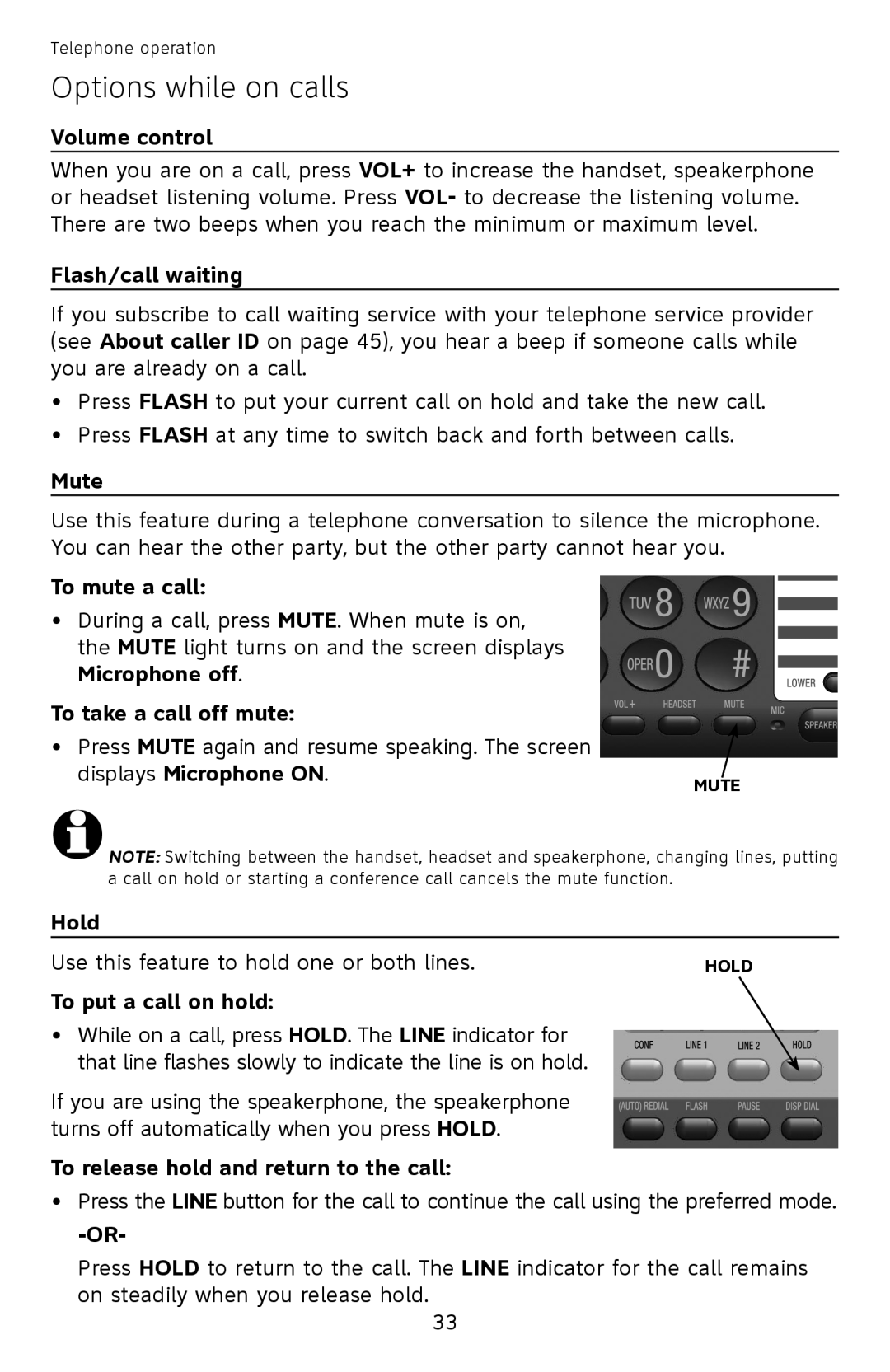 AT&T ML17939, ML17959 user manual Options while on calls 