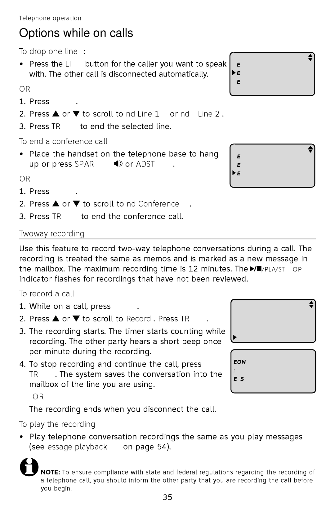 AT&T ML17939 To drop one line, To end a conference call, Two-way recording, To record a call, To play the recording 