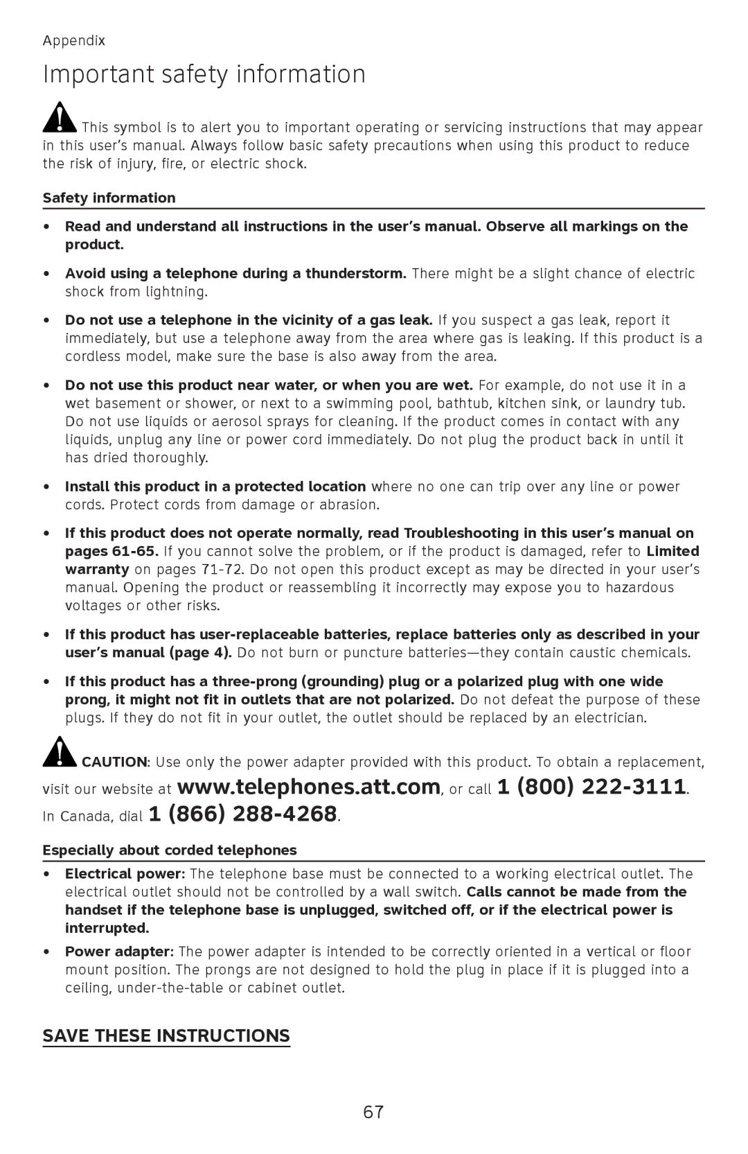 AT&T ML17939, ML17959 user manual Important safety information, Especially about corded telephones 