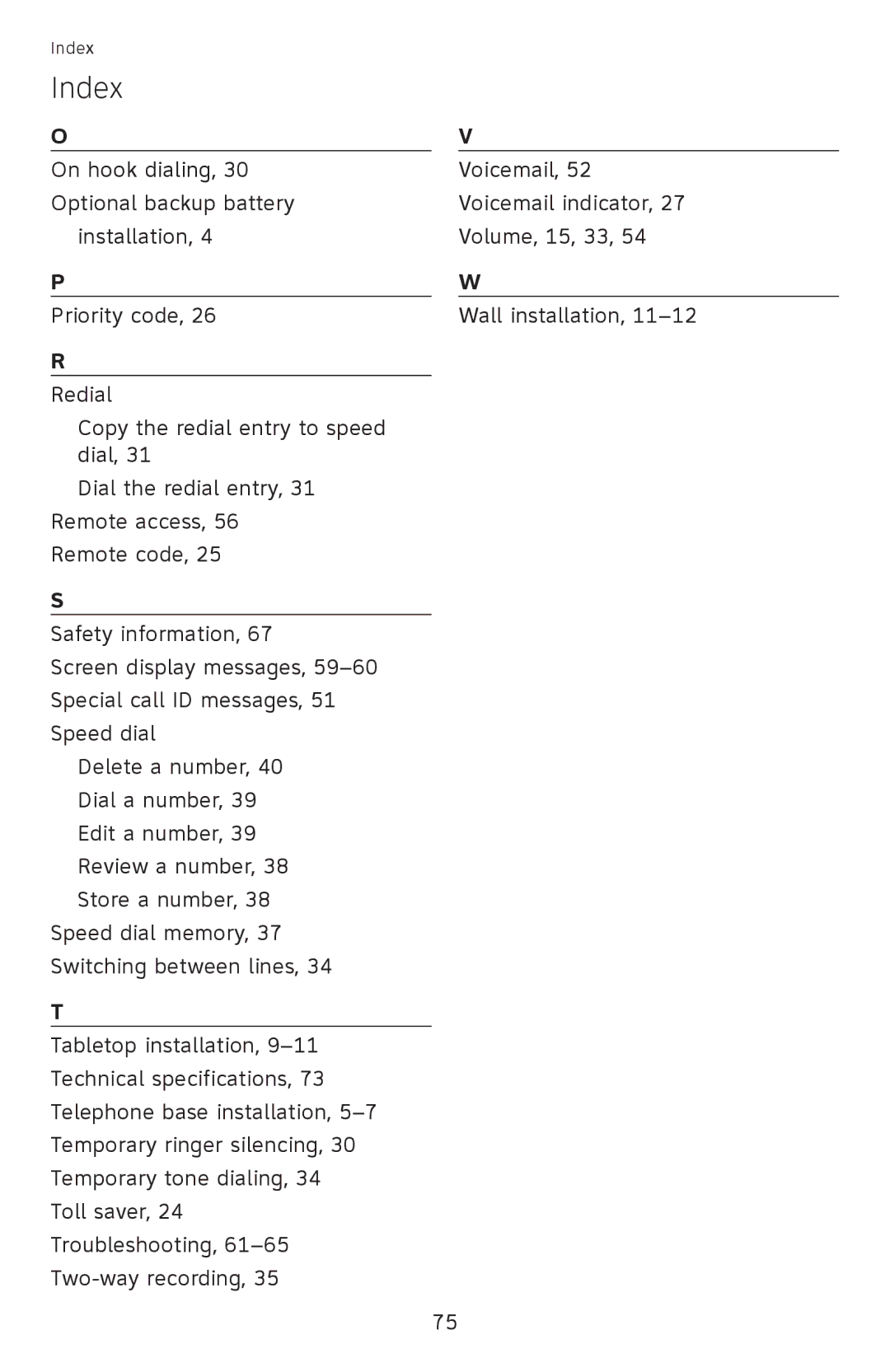 AT&T ML17939, ML17959 user manual Index 