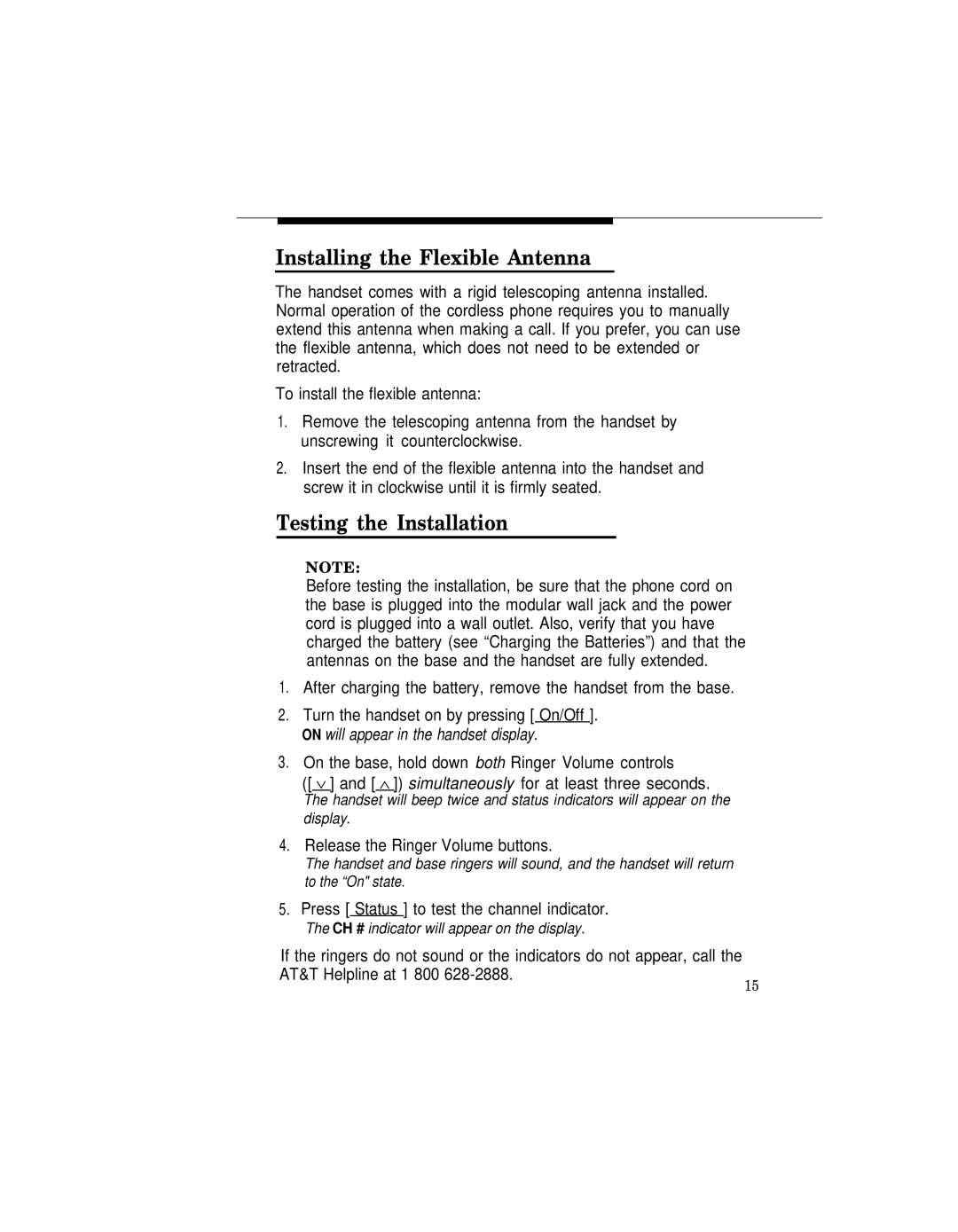 AT&T MLC-6 manual Installing the Flexible Antenna, Testing the Installation 