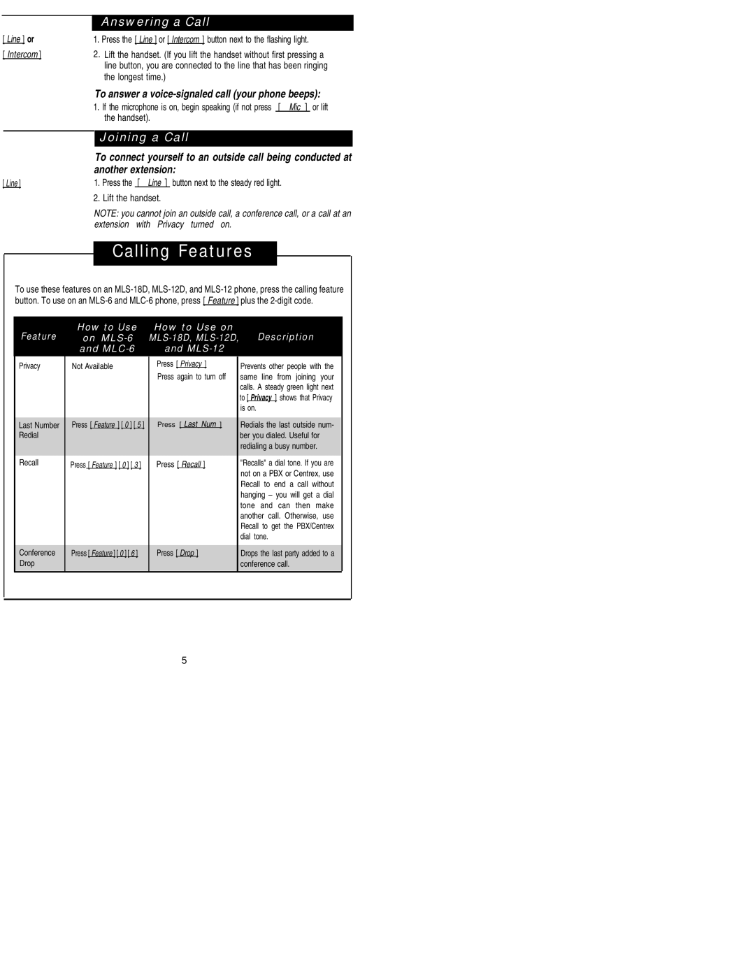 AT&T MLS-12D, MLS-18D manual Calling Features, Answering a Call, Joining a Call, Another extension 