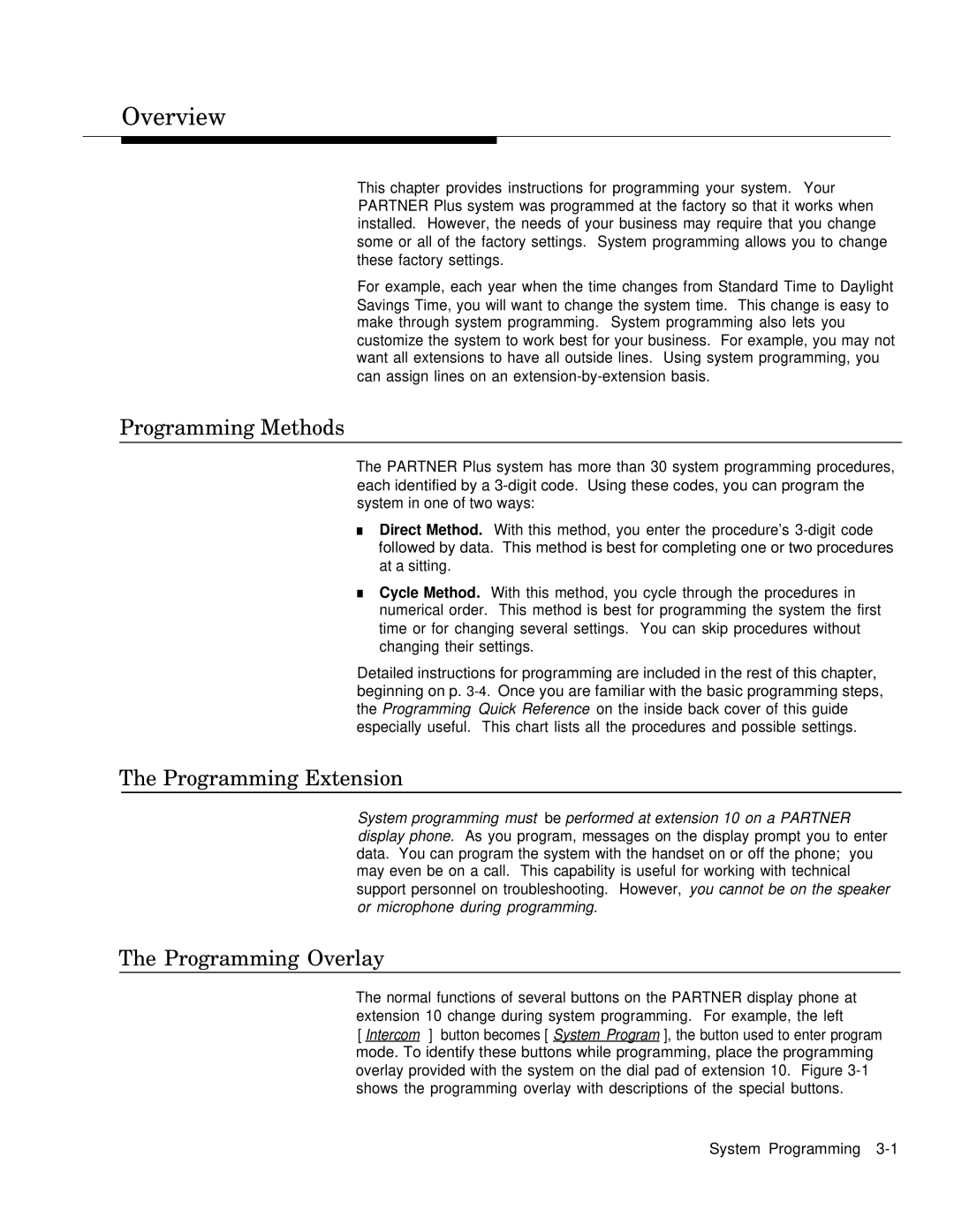 AT&T MLS-6TM, MLS-12DTM, MLS-12TM manual Programming Methods, Programming Extension, Programming Overlay 