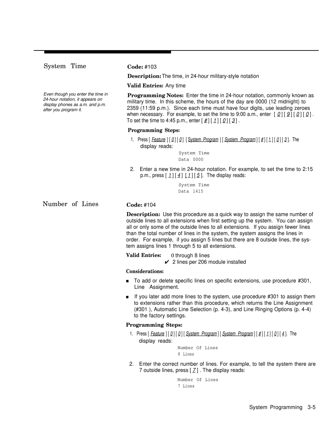 AT&T MLS-6TM, MLS-12DTM, MLS-12TM manual System Time, Number of Lines 