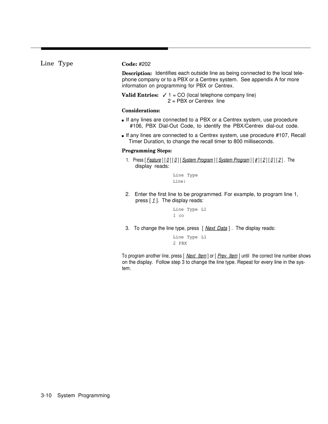 AT&T MLS-12DTM, MLS-12TM, MLS-6TM manual Line Type, Code #202 