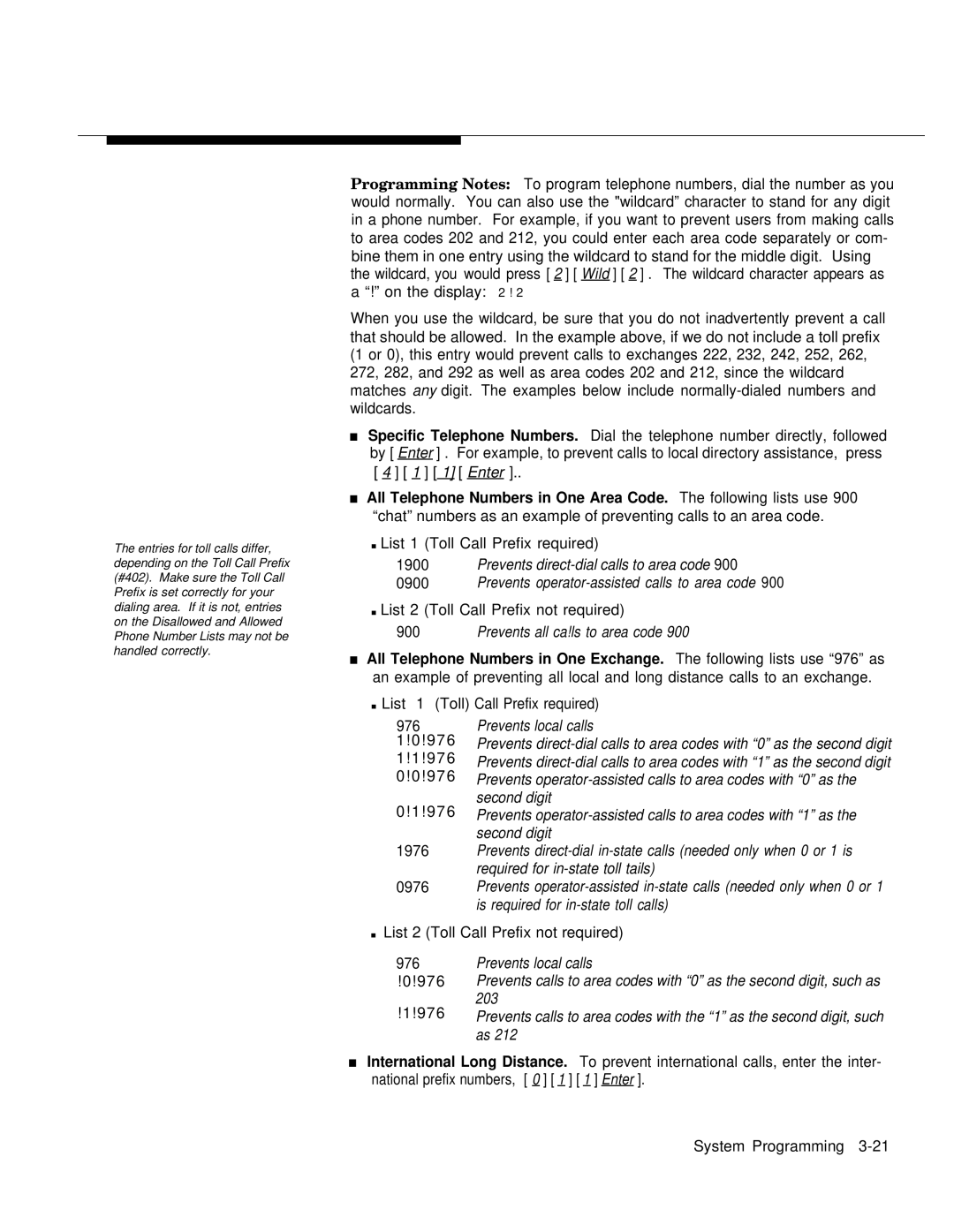 AT&T MLS-6TM, MLS-12DTM, MLS-12TM manual Prevents all ca!ls to area code 