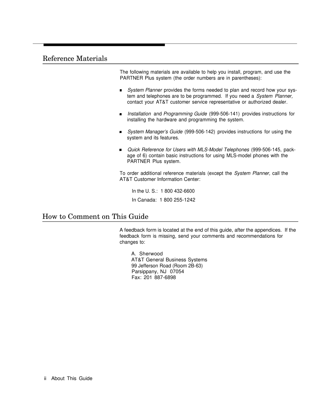 AT&T MLS-6TM, MLS-12DTM, MLS-12TM manual Reference Materials, How to Comment on This Guide 