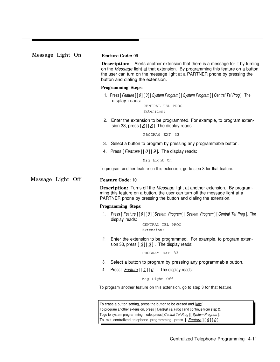 AT&T MLS-6TM, MLS-12DTM, MLS-12TM manual Message Light On Message Light Off 