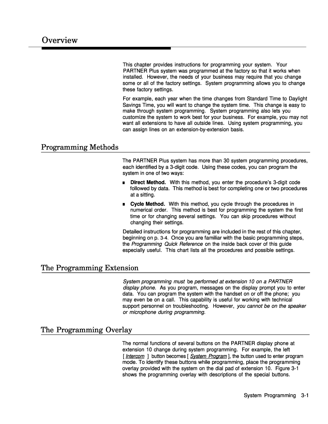 AT&T MLS-6TM, MLS-12DTM, MLS-12TM manual Overview, Programming Methods, The Programming Extension, The Programming Overlay 
