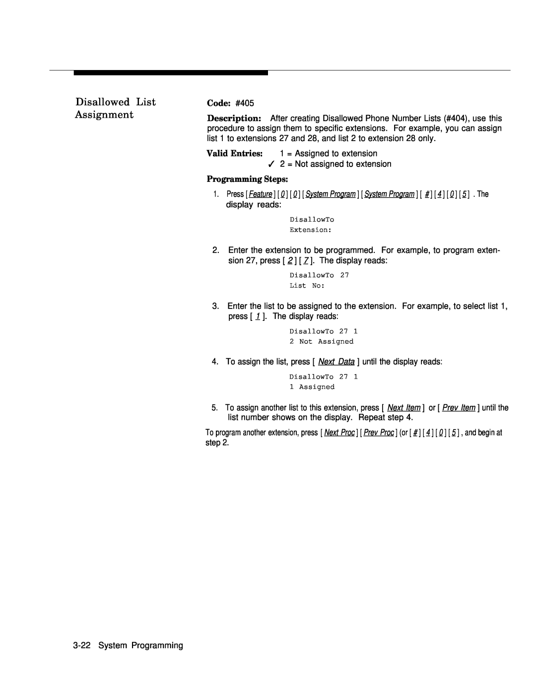 AT&T MLS-12DTM, MLS-12TM, MLS-6TM manual Disallowed List Assignment 