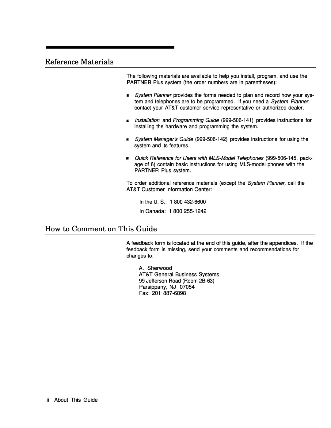 AT&T MLS-6TM, MLS-12DTM, MLS-12TM manual Reference Materials, How to Comment on This Guide 