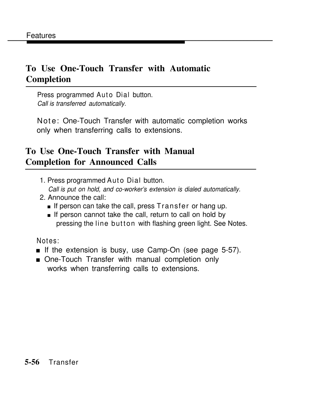 AT&T MLX-10 manual To Use One-Touch Transfer with Automatic Completion 